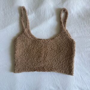 skims cozy knit crop top tan xxs/xs